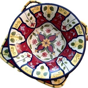 Pier 1 Vintage Hand Painted 𝑉𝑎𝑙𝑙𝑎𝑟𝑡𝑎 Earthenware Bowl & Serving Dish Set